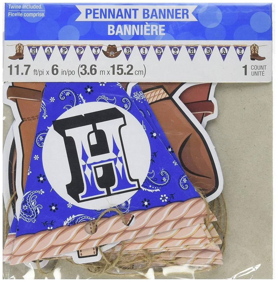 Blue Bandana Cowboy Western Theme Birthday Party Decoration Pennant Banner - Image 1 of 1