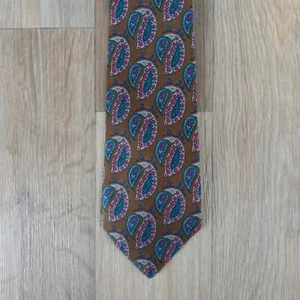 Ferrari Seidenkrawatte Paisleymuster braun blau rot Made in Italy Vintage Herrenmode - Bild 1 von 9