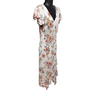 Addie Womens L Floral Faux Wrap Asymmetrical Ruffle Gauze V-Neck Dress - Picture 1 of 13
