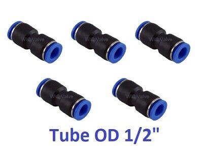 Straight Union Tube OD 1/2  Pneumatic Push In To Connect Air Fitting 5 Pieces • 11.99$