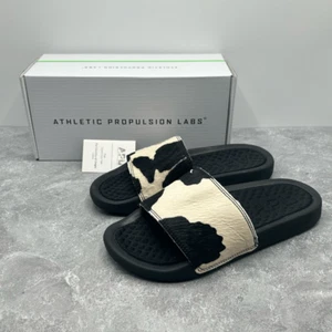 NWT APL Black White Iconic Slide Sandal Size 6 Calf Hair Cow Print Slip On - Picture 1 of 15
