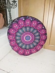 INDISCHES HANDGEFERTIGTES RUNDES BODENKISSEN - LILA MIX - Bild 1 von 11