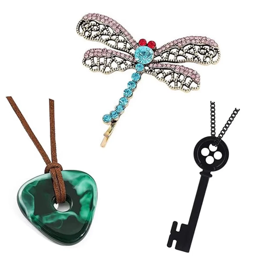 Collar de Piedra de Aspecto Coralino, Llave Esqueleto y Prendedor de Pelo de Libélula Juegos con disfraces Foto 1 de 1