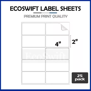 (250) 4 x 2 EcoSwift Laser/Tinte Adresse Versand Selbstklebende Etiketten 10/Blatt - Bild 1 von 5