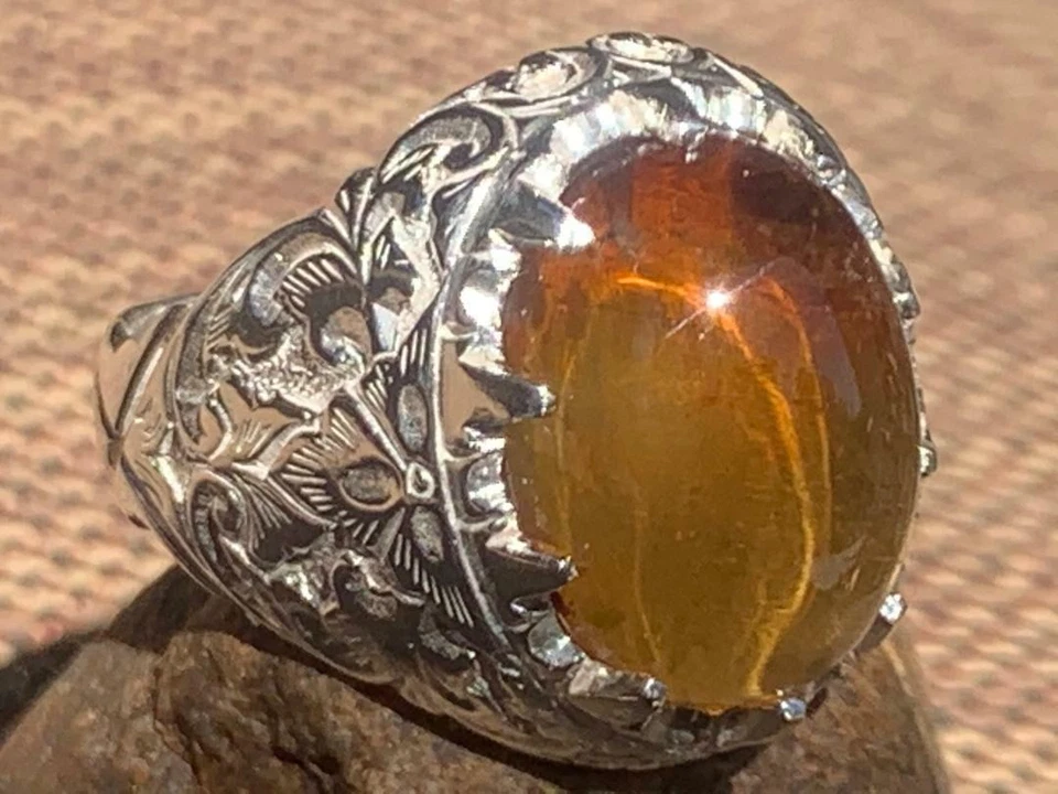 Golden Beryl Heliodor Cabochon Gemstone Sterling Silver Ring FREE SHIPPING - Image 1 of 4
