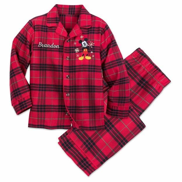 Disney Store Mickey Mouse Niño Pijama a Cuadros Conjunto Navidad Vacaciones Pijamas Rojo NUEVO Foto 1 de 1