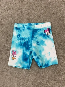 Disney Minne Mouse Daisy Duck Bike Shorts Girls Size XS 4/5 Blue White Tie Dye - Picture 1 of 9