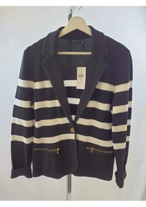 Ralph Lauren Blazer Black White Striped Knit Jacket Size L BNWT - Picture 1 of 11