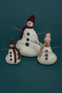 Set/3 Primitive Rustic Snowman Country Fabric Folk Art Soft Stuffed Christmas - Picture 1 of 12