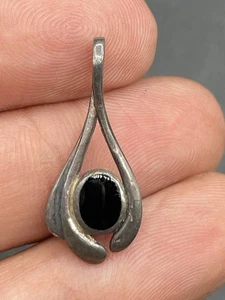 Vintage Black Onyx Pendant Sterling Silver no Chain Deco Style - Picture 1 of 4