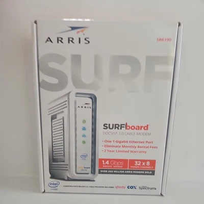 ARRIS SURFboard DOCSIS 3.0 Cable Modem Download Speed 1.4 Gbps SB6190 White - Image 1 of 4
