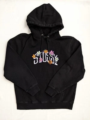 Vintage STUSSY COLLEGIATE FLORAL APP HOODIE BLACK - Medium  - Image 1 of 4