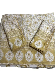 3PC Pottery Barn 2006 Mustard Yellow Boho King Duvet Cover 2 Euro Shams Hippie - Picture 1 of 10