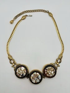 Vintage Selro Selini MoP & Gold Confetti Root Beer Lucite Necklace Rare Find - Picture 1 of 12