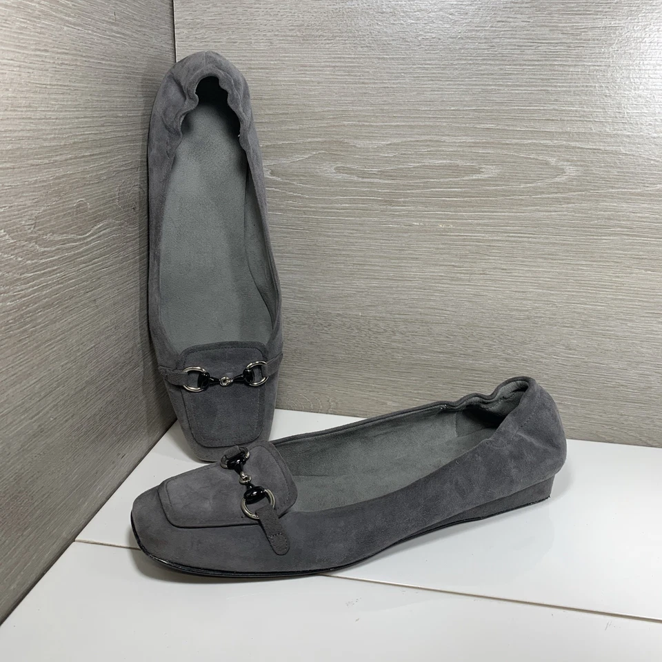 Stuart Weitzman Gray Suede Loafers Low heel Bit Buckle Flats Career Dress Sz 11 - Image 1 of 4