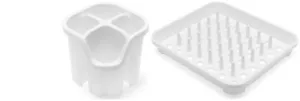 Dish Drying Rack With Pegs & Cutlery Drainer White Plastic Utensil Holder Caddy - Picture 1 of 5