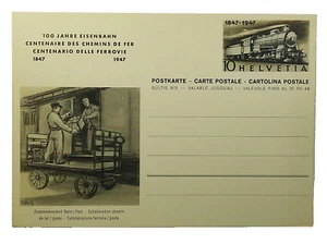 1947 Switzerland Railways Centenary Postal Railroad Collaboration Postcard MNH - Picture 1 of 2