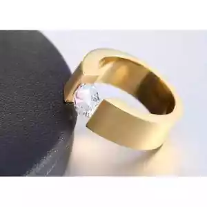 Wedding Band Ring for Men or Women Gold Stainless Steel 1 Ct CZ Diamond Size 11 - Picture 1 of 5