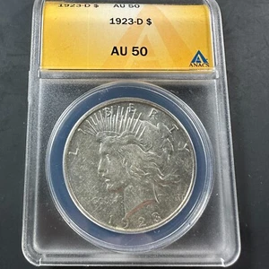 1923-D $1 Silver Peace Dollar, ANACS AU50 (84423) - Picture 1 of 2