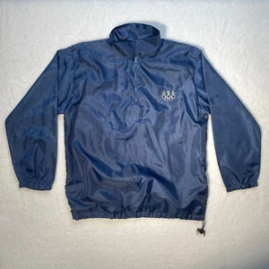 Vintage Olympic Jacket Mens Large Blue Windbreaker Satin Pullover 80s 90s - Picture 1 of 5