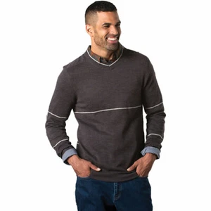 EUC Mens Size Large Horny Toad Gray Merino Wool Chandail Vector V-Neck Sweater - Picture 1 of 4