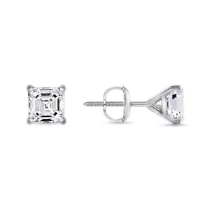 1/2 Ct Asscher Lab Grown Diamond Earrings Stud 14K White Gold F/VS Martini Screw - Picture 1 of 3