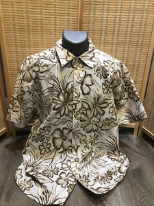 Tommy Hilfiger Hawaiian Button Up Shirt 100% Cotton XL Light Khaki and White 774 - Picture 1 of 6