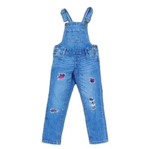 Justice Girl's Denim Buffalo Plaid Distressed Overalls Size 6 EXCELLENT - Picture 1 of 7