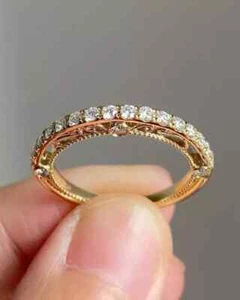 1Ct Round Cut Moissanite Art Deco Eternity Wedding Band 14K Yellow Gold Plated - Picture 1 of 13