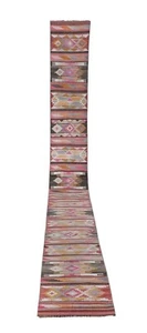 Pink, Orange, Yellow Color Extra Long Hallway Kilim Runner Rug - Picture 1 of 12