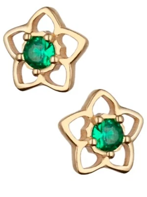 Ohrringe Gold Blume 18k Gelbgold vergoldet Smaragd Zirkonia Blüte Ohrstecker 925 - Bild 1 von 4