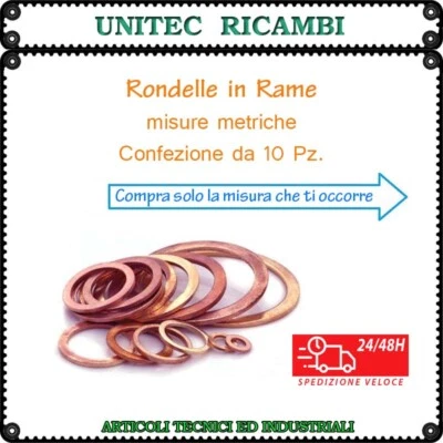 Rondella guarnizione in rame misure metriche confezione da 10pz. made in italy - Immagine 1 di 3