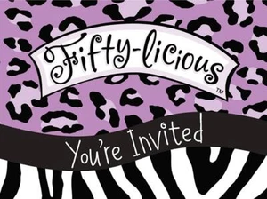 Fifty-Licious Leopard Zebra Animal Print 50th Birthday Party Invitations - Picture 1 of 1