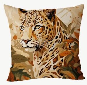 Leopard Tiger Cheetah Animal Nature Painting Linen Throw Pillow Cover Home Decor