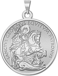 Saint George Plain Religious Medal - 3/4 Inch Size -Solid 14K White Gold - Picture 1 of 1