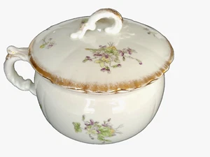 Antique CHAMBER POT WITH LID John Maddock & Sons Pottery Circa 1880 Floral Gold - Picture 1 of 9