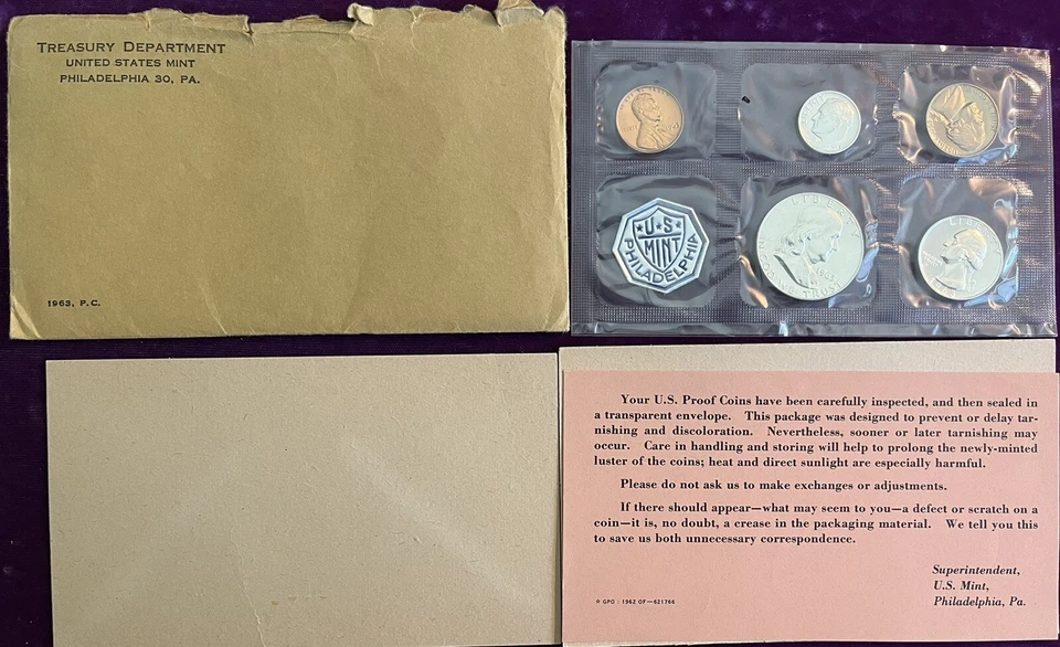 1963 FBL BEN FRANKLIN PF SET IN ORIGINAL ENVELOPE/CELLO WITH COA GEM PROOFS ALL - Image 1 of 4