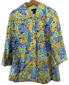 Vintage RQT Womens Jacket Sz L Green/Purple Linen Floral Ditzy CottageCore Fairy - Picture 1 of 10