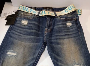 Neu mit Etikett Cult of Individuality Herren Pacific Skinny Leg Used Jeans mit Gürtel Gr. 34 - Bild 1 von 9