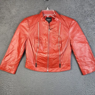 Jaqueta de Couro Bebe Feminina Média Vermelha Genuína Moto Zíper Frontal Elegante Motociclista - Imagem 1 de 4