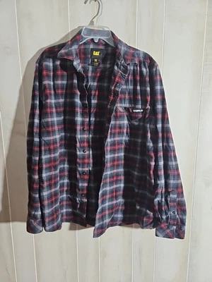 Mens Sz XL Caterpillar Thompson CAT Flannel Long Sleeve Button Down Shirt Red... - Image 1 of 4
