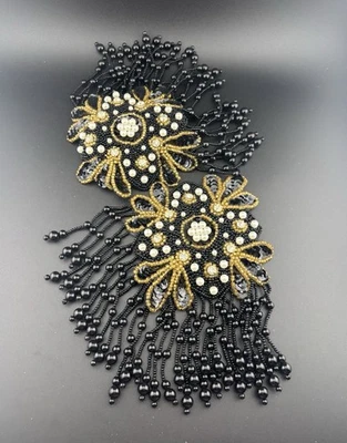 Epaulette винтажный "Union Trading Co 1988" черное золото бусина искусственного жемчуга бахрома - Изображение 1 из 4