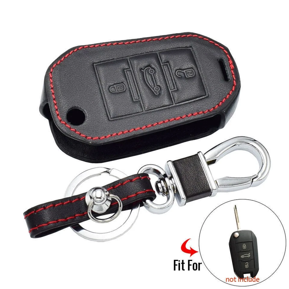 Funda de cuero PU 3 botones control remoto sin llave negra para Peugeot 3008 Foto 1 de 4