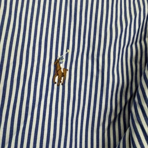Ralph Lauren Yarmouth Oxford Shirt Mens 17 34-35 Blue White Flesh Pony Stripes - Picture 1 of 13