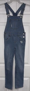 Levi's Overalls Girls 8 Reg Youth Medium Wash Blue Denim Bibs Distressed Classic - Picture 1 of 7