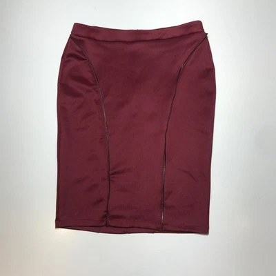 Ashley Stewart Womens Pencil Skirt Cabernet Zip Accent Maroon Curvy Size 14/16 - Image 1 of 4