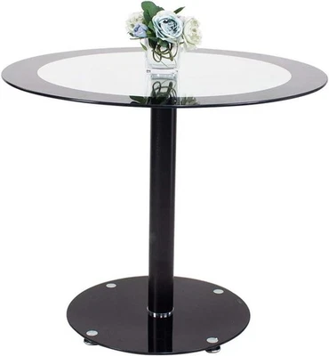 Round Glass Dining Table 90cm Black Tempered Metal Base Kitchen Table - Image 1 of 4