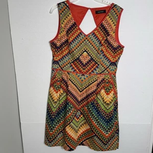 Ellen Tracy Women’s Dress Size 12 Sleeveless Vibrant Geometric Print Fit & Flare - Picture 1 of 11