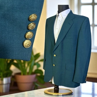 Sutter Grant Blazer Mens 46R Teal Green Gold Brass Buttons Vintage - Image 1 of 4