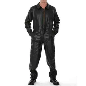 Herren Schwarz Echtleder Overall Ganzkörper Overall Anzug Handmad Motorrad - Bild 1 von 2
